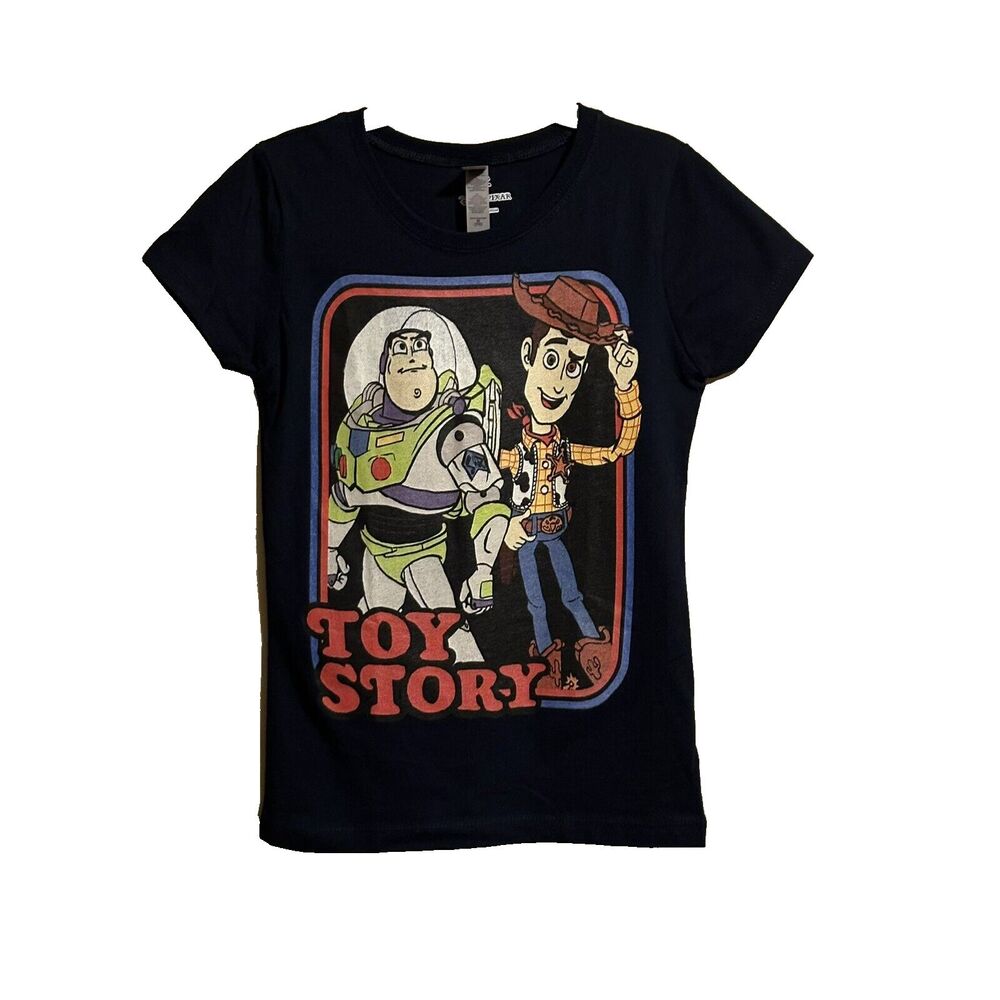 Girls Disney Pixar Woody Buzz Toy Story Retro Look Next Level T-Shirt Sz M NWOT